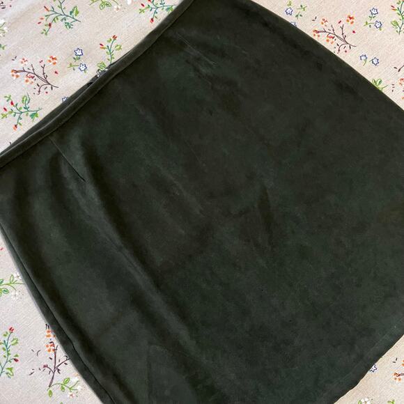 VTG Jalate Faux Suede Skirt Velvet Knee Length Mini A-Line Medium Green Olive - Picture 2 of 5